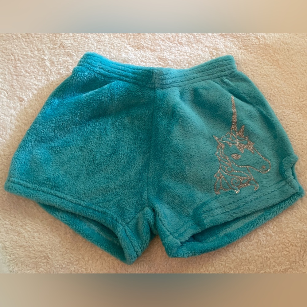 NWT Made with Love and Kisses Blue Unicorn Plush Pajama Shorts Girls Size 10/12
